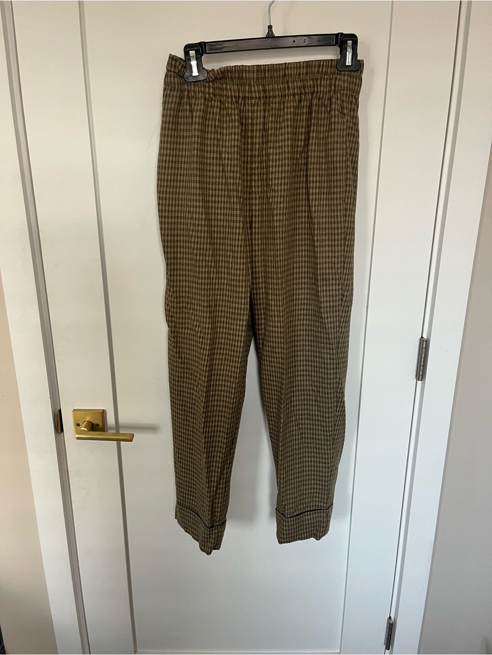 Madewell Olive Plaid Elastic-Waist Tapered Pants